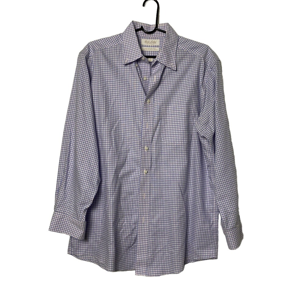 Roundtree & Yorke Gold Label Fited Button Down Shirt Non-Iron 16/33 Blue Check